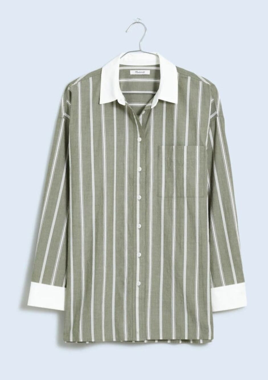 MADEWELL Green Stripe Poplin Oversized Shirt XXS NU394 NWOT